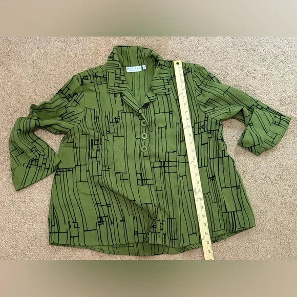 Habital Top Womens Small Green Black Long Sleeve Button Casual Ladies Preppy - Picture 5 of 6